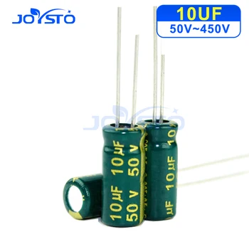 10ШТ Алюминиевый электролитический конденсатор 10 МКФ 50В 63В 100В 250В 400В 450 В высокочастотный низкоомный длительный срок службы 10 МКФ Зелено-золотой