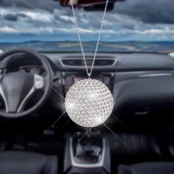 Модное украшение с бриллиантовым хрустальным шаром, автомобильное зеркало заднего вида, Подвесной шар, украшение автомобиля, аксессуар, пара подарков для девочки