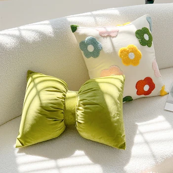 Подушка с маленьким цветком в садовом стиле, Декоративные подушки для дивана в гостиной, Простые подушки с бантиком, Офисные подушки, Мебель для дома