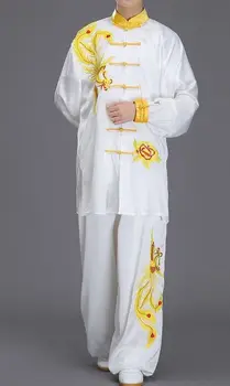 унисекс белая вышивка феникс тайцзи униформа одежда для тайцзицюань костюмы для выступлений ушу кунг-фу униформа