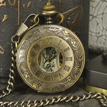 TIEDAN Роскошные Механические карманные часы со скелетом из античной бронзы, Мужские цепочки и ожерелья, деловые Повседневные Карманные часы в стиле Стимпанк