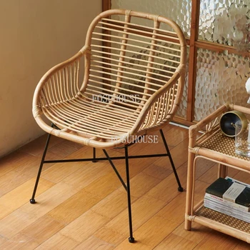 Стулья для гостиной из ротанга, Железное кресло со спинкой в скандинавском стиле, мебель для дома, Плетеное кресло для макияжа ручной работы