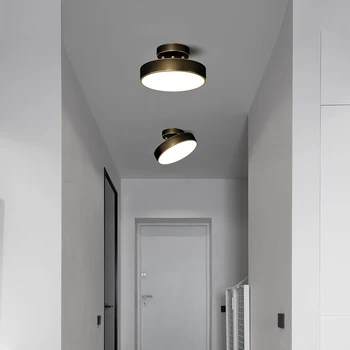 Роскошные медные светодиодные потолочные светильники для прохода, домашнего декора в коридоре, Черная современная люстра, Гардеробная, Кольцевой светильник для спальни E27