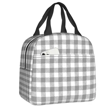 Популярная клетчатая сумка для ланча в клетку с геометрическим рисунком, Герметичный термос-холодильник, ланч-бокс для женщин, Детские сумки для пикника, Сумки для еды