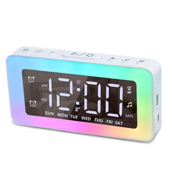 Цифровой будильник с 8 цветами рассеянного ночного освещения, настольные часы для пробуждения, Регулируемая громкость и яркость, светодиодные часы 12/24 часа