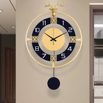Настенные часы в скандинавской роскошной гостиной с головой оленя, креативные настенные часы, современные домашние часы в стиле минимализма.