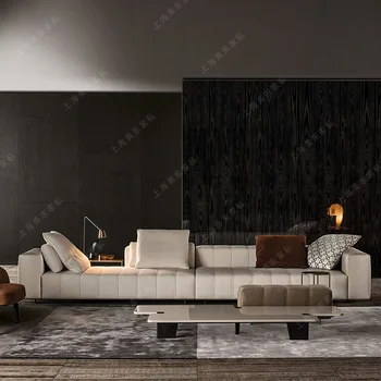 Пуховый диван, итальянская минималистичная гостиная, небольшой блок с изогнутыми углами, комбинированный тканевый диван, кремовый диван