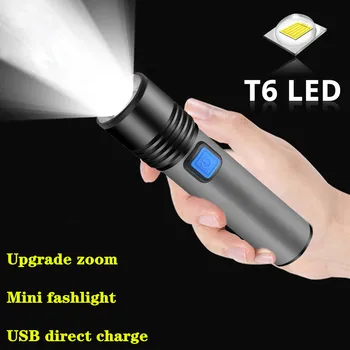 USB Перезаряжаемый светодиодный фонарик со встроенным литиевым аккумулятором T6 LED емкостью 1200 мАч, водонепроницаемый фонарь для кемпинга на открытом воздухе, Масштабируемый фонарик