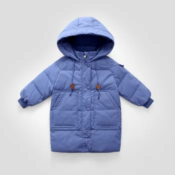 Зима, новые мужские и женские детские куртки для детей, теплый пуховик на белом утином пуху, длинное пальто