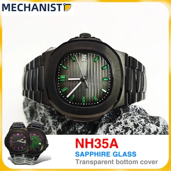 Новейшие зеленые аметистовые циферблаты с бриллиантами, роскошные автоматические механические часы nautilus с черным покрытием NH35, элегантные мужские часы
