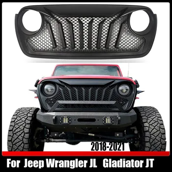 Для Jeep Wrangler JL Gladiator JT 2018-2021 Гоночная Решетка Радиатора Верхние Решетки Бампера Сетчатая Крышка Со Светодиодной Подсветкой Внешние Аксессуары