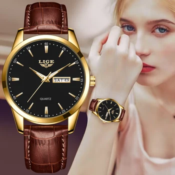 Женские часы LIGE, лучший бренд, роскошные женские кварцевые наручные часы, Дышащий кожаный ремешок, Водонепроницаемые деловые повседневные женские часы