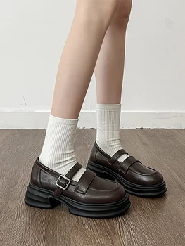 Черные туфли Мэри Джейн в стиле ретро, новые туфли в стиле Лолиты с толстой подошвой, японская униформа, кожаные туфли JK, университетские сандалии для девочек на платформе.